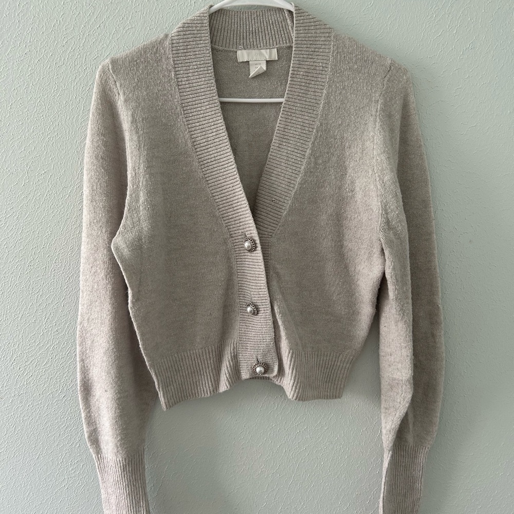 H&M Beige Button-Up Cardigan Sweater
